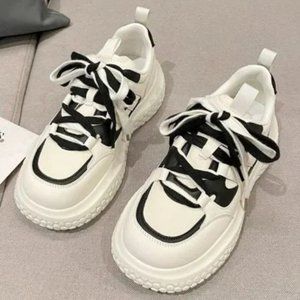 autumn new black and white contrast color white shoes
